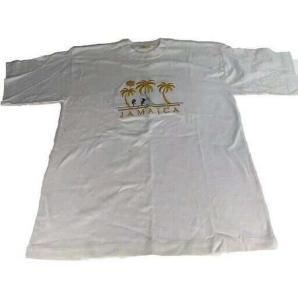 VTG American Tee's Jamaica Embroidered T-SHIRT Size XL White Short Sleeve - Picture 1 of 14